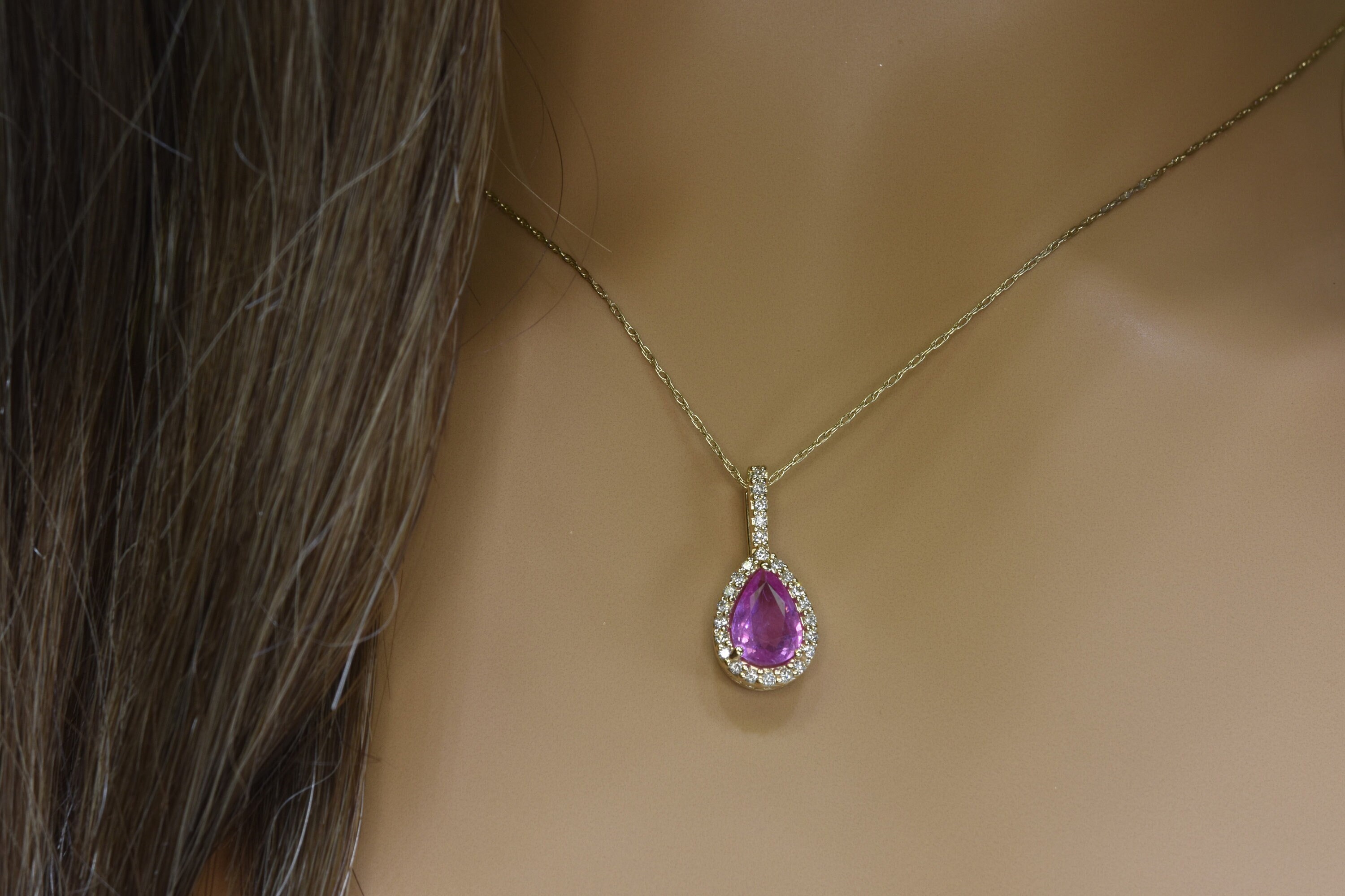 Pink Sapphire Diamond Necklace, Pink Sapphire Pendant, Gold Pink Sapphire Necklace, Pink Necklace, Gift For Her, Fine Jewelry, Birthday Gift
