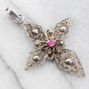 Sapphire Filigree Cross, Pink Sapphire Cross, Mediterranean Style Cross, Religious Pendant, Sapphire Cross Pendant, Birthday Gift4MMX6J6M Sapphire Filigree Cross, Pink Sapphire Cross, Mediterranean Style Cross, Religious Pendant, Sapphire Cross Pendant, Birthday Gift4MMX6J6M