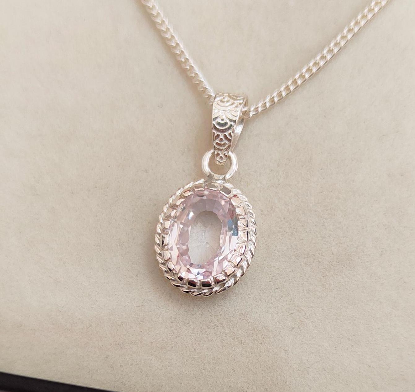 Light Pink Sapphire Necklace Pink Sapphire Pendant 925 Sterling Silver Necklace Oval Cut Pink Sapphire Necklace Lab Grown Sapphire Pendant