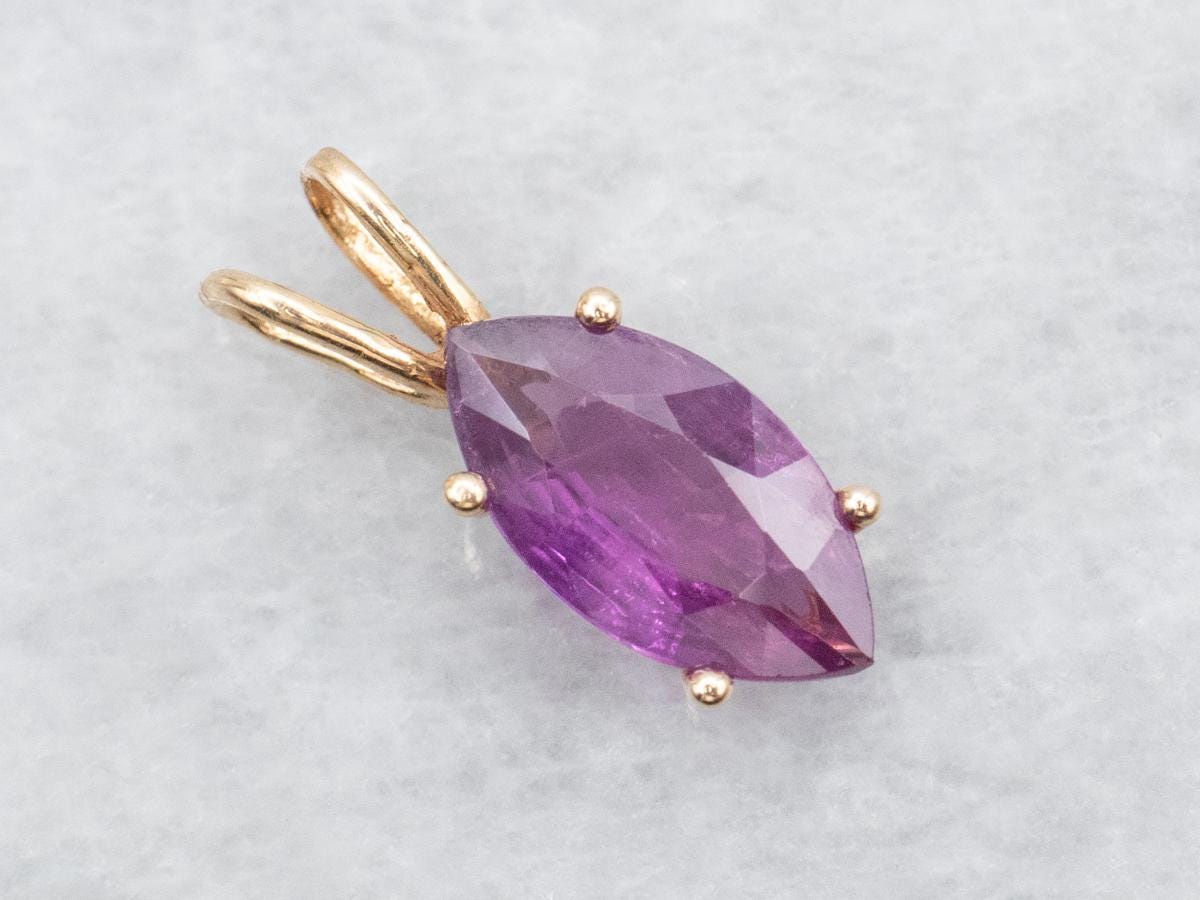 Marquise Pink Sapphire Pendant, 14k Yellow Gold Solitaire Marquise Pink Sapphire Pendant, 14k Yellow Gold Solitaire
