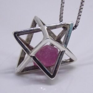 Pink Sapphire Merkaba Pendant, Sterling Silver, Sacred Geometry Necklace