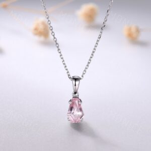 Minimalist Pink Sapphire Coffin Pendant Necklace: September Birthstone Minimalist Pink Sapphire Coffin Pendant Necklace: September Birthstone