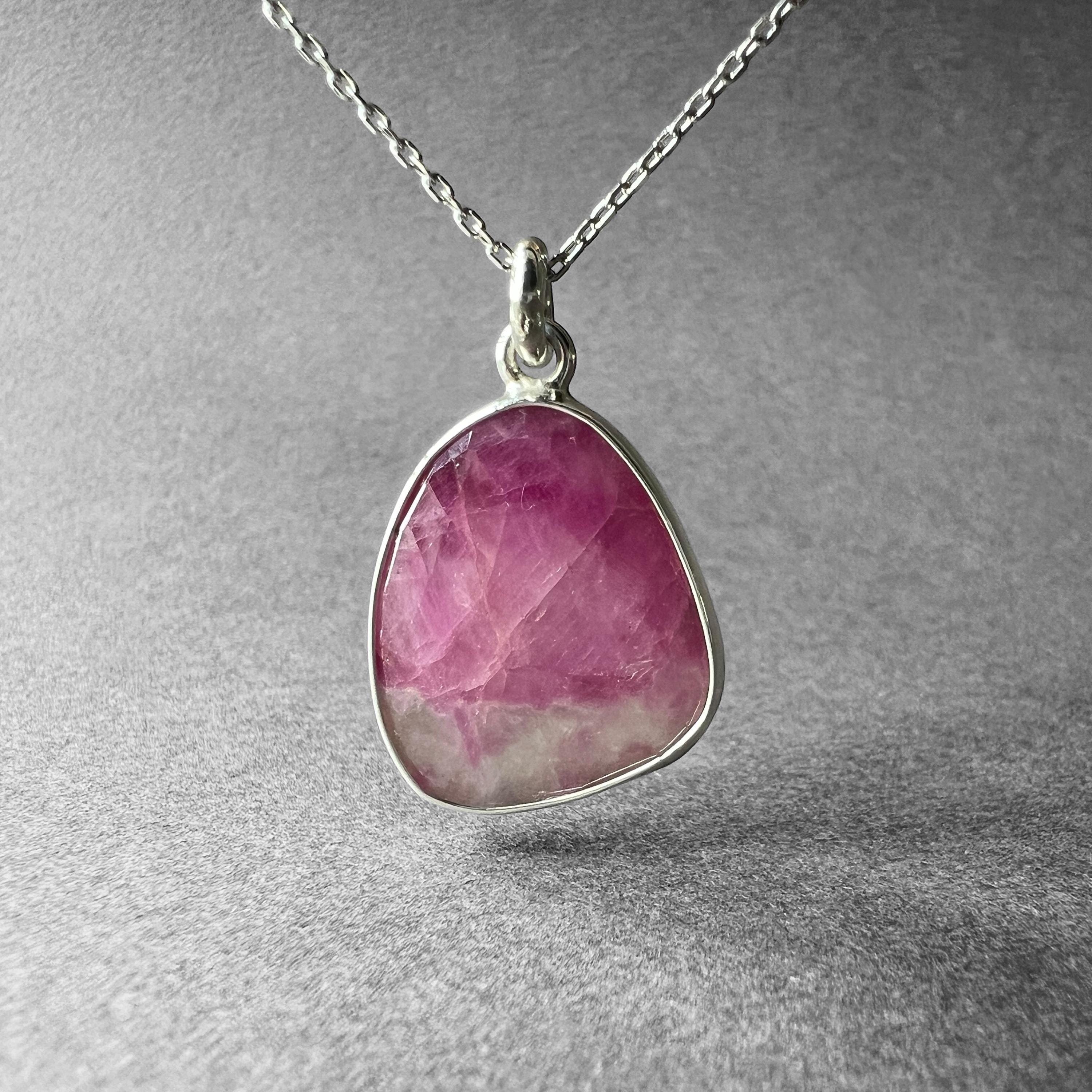 Natural Bi-color Pink Sapphire Silver Pendant Necklace, Special Shimmering Cut, One-of-a-kind Pieces From Turkuaznaturalstones Natural Bi-color Pink Sapphire Silver Pendant Necklace, Special Shimmering Cut, One-of-a-kind Pieces From Turkuaznaturalstones