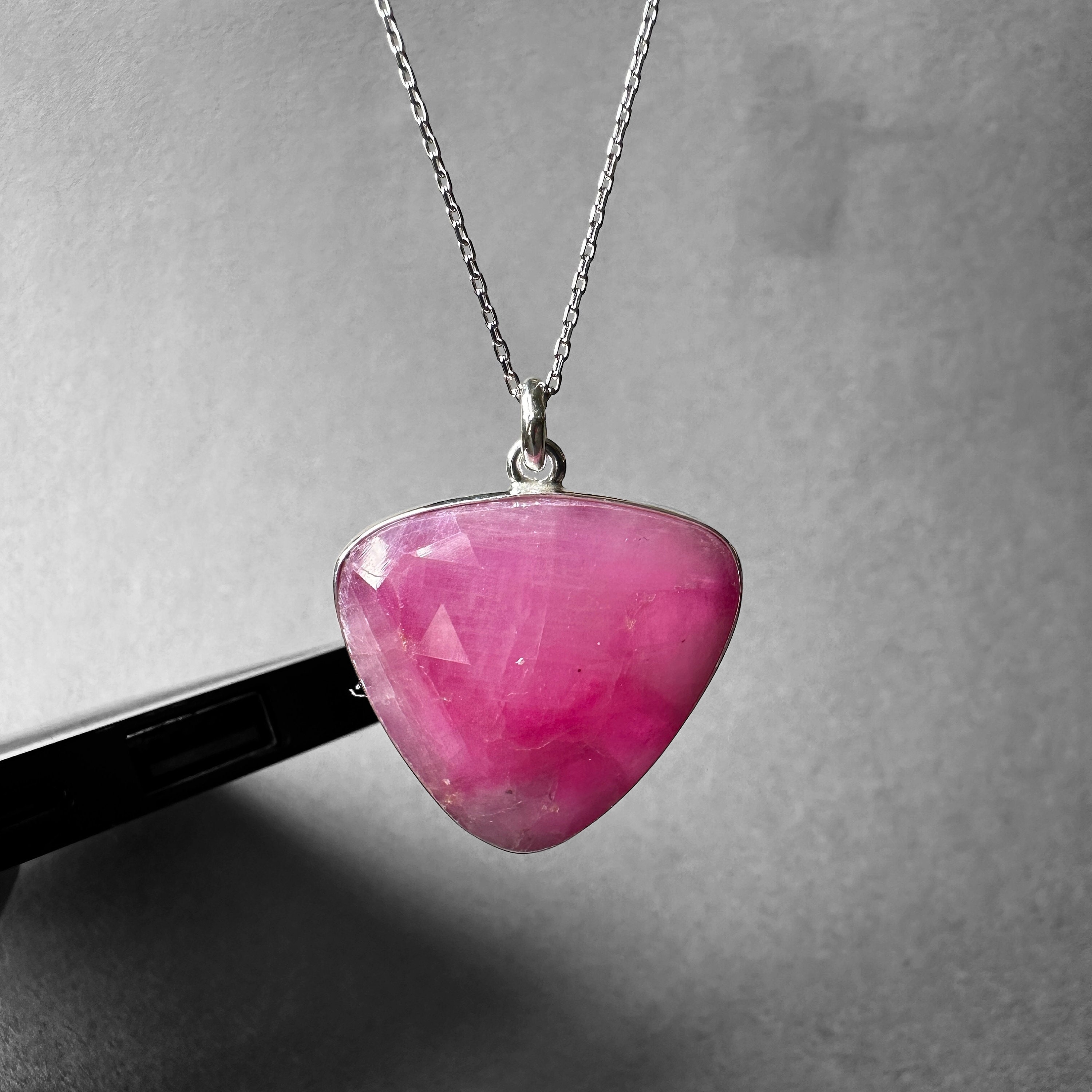 Natural Pink Sapphire Silver Pendant Necklace, Special Shimmering Cut, One-of-a-kind Jewelry From Atelier Turkuaznaturalstones