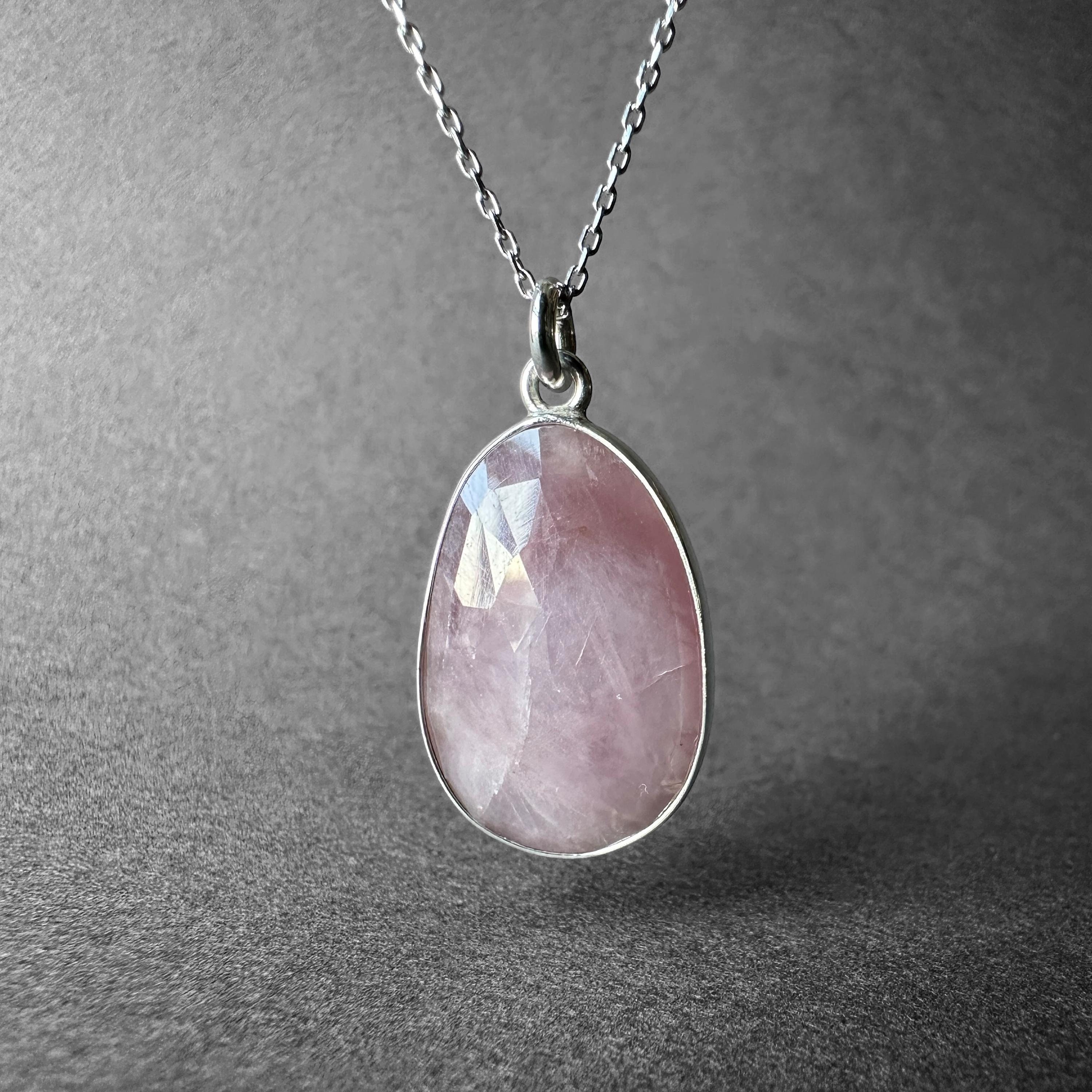 Natural Pink Sapphire Stone Silver Pendant Necklace, Special Shimmering Cut, One-of-a-kind Pieces From Turkuaznaturalstones