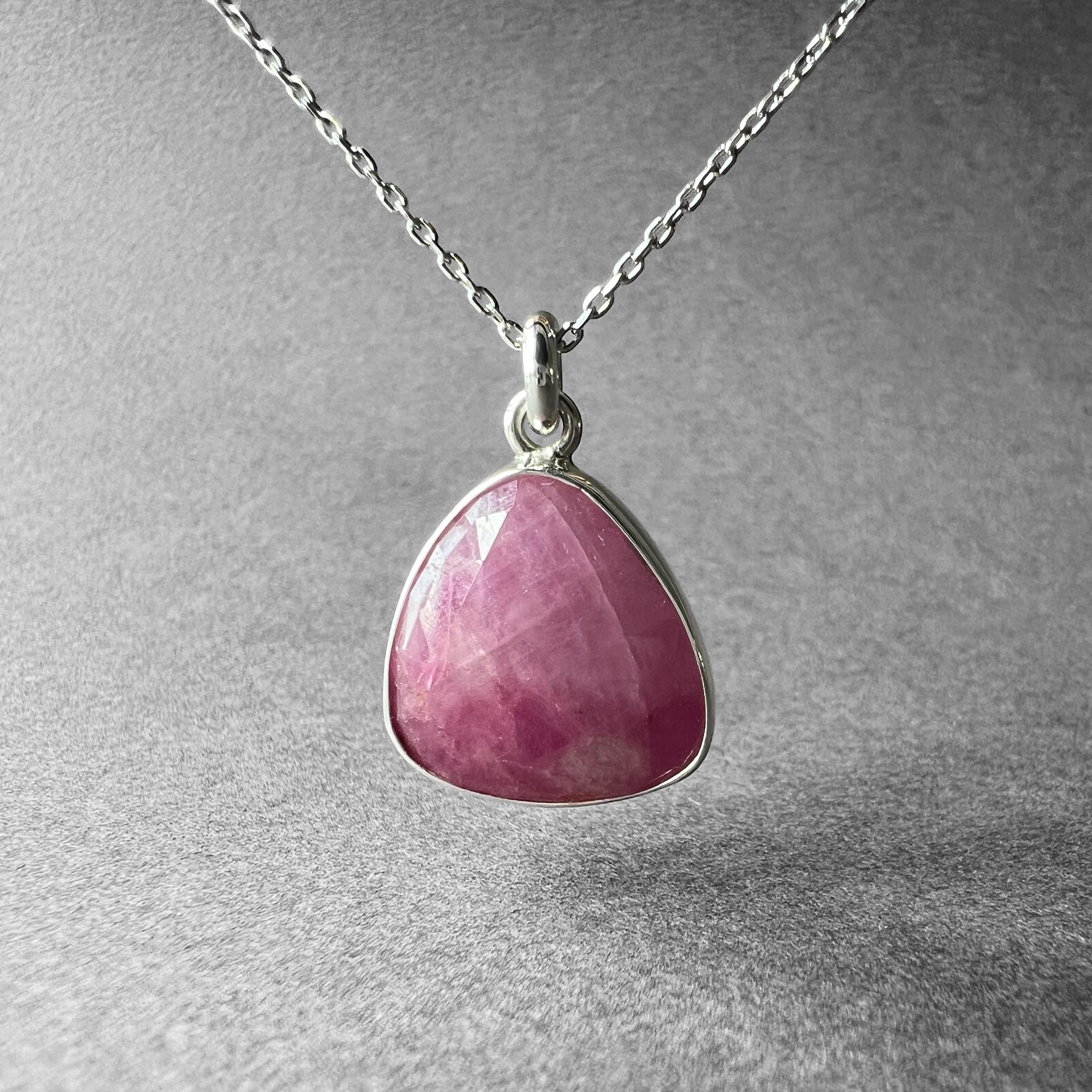 Natural Pink Sapphire Stone Silver Pendant Necklace, Special Shimmering Cut, One-of-a-kind Pieces From Turkuaznaturalstones