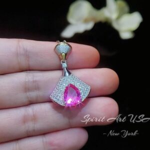 Pink Sapphire Necklace - 18kgp @ Sterling Silver Paved Gemstone Art Deco 3ct Pink Sapphire Pendant #884 Pink Sapphire Necklace - 18kgp @ Sterling Silver Paved Gemstone Art Deco 3ct Pink Sapphire Pendant #884