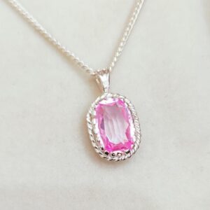 Pink Sapphire Necklace, Pink Sapphire Pendant, 925 Sterling Silver Necklace, Cushion Cut Pink Sapphire Necklace, Lab Grown Sapphire Pendant Pink Sapphire Necklace, Pink Sapphire Pendant, 925 Sterling Silver Necklace, Cushion Cut Pink Sapphire Necklace, Lab Grown Sapphire Pendant