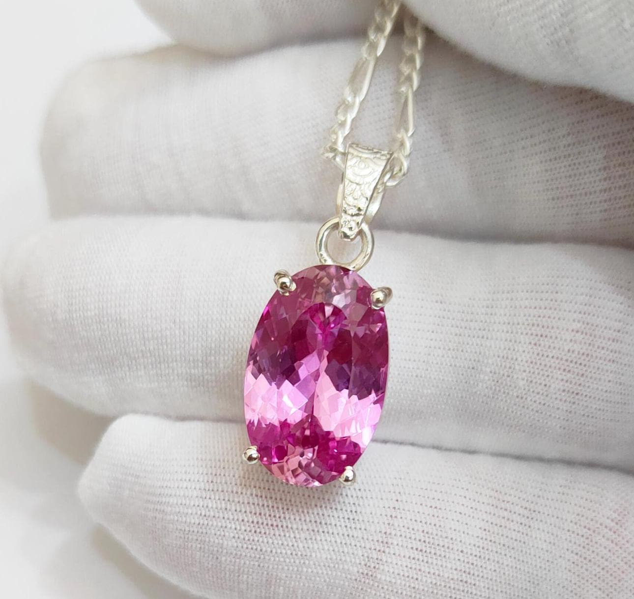 Pink Sapphire Necklace, Pink Sapphire Pendant, 925 Sterling Silver Necklace, Oval Cut Pink Sapphire Necklace, Lab Grown Sapphire Pendant