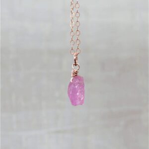Raw Pink Sapphire Necklace Silver, Rose Gold, Tiny Natural Pink Sapphire Pendant, Gemstone Jewelry, September Birthstone, Raw Stone Necklace