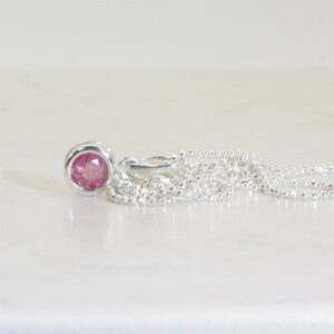 Small Pink Sapphire Pendant in Sterling Silver (Natural Sapphire, 5mm x 0.47 Carat, Round Cut), Sterling Pink Sapphire Necklace with Chain Small Pink Sapphire Pendant in Sterling Silver (Natural Sapphire, 5mm x 0.47 Carat, Round Cut), Sterling Pink Sapphire Necklace with Chain