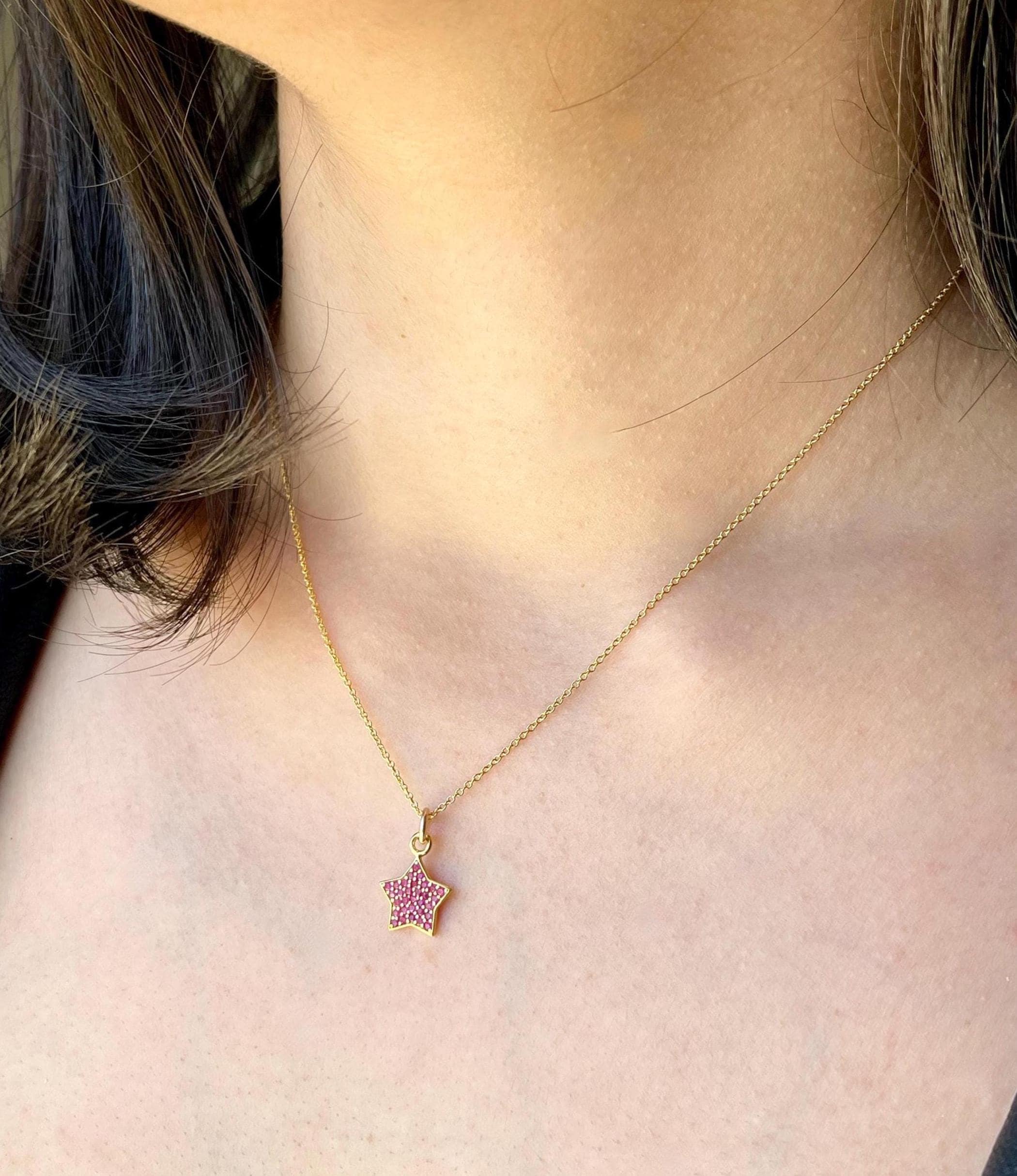 Pink Sapphire Star Necklace, Tiny Hot Pink Star Pendant In Gold, September Birthstone, Fuchsia Layering Minimalist Jewelry, Mom Of Girl Gift