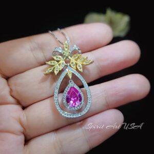 Teardrop Pink Sapphire Necklace Full Sterling Silver Olive Branch 2.5 Ct Pear Cut Gold Plated The Tree Of Life Pendant Fuchsia Gemstone #852 Teardrop Pink Sapphire Necklace Full Sterling Silver Olive Branch 2.5 Ct Pear Cut Gold Plated The Tree Of Life Pendant Fuchsia Gemstone #852