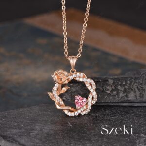 Unique Rose Infinity Pink Sapphire Necklace Rose Gold Romantic Heart Necklace Vine Twisted Pendant Love And Forever Necklace Birthday Gifts Unique Rose Infinity Pink Sapphire Necklace Rose Gold Romantic Heart Necklace Vine Twisted Pendant Love And Forever Necklace Birthday Gifts