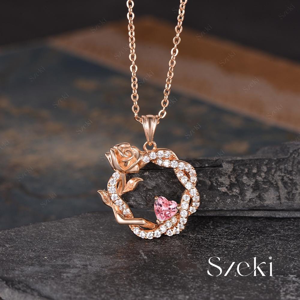Unique Rose Infinity Pink Sapphire Necklace Rose Gold Romantic Heart Necklace Vine Twisted Pendant Love And Forever Necklace Birthday Gifts