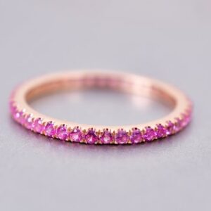 14k Gold Oval Pink Sapphire Diamond Ring, September Birthstone, Dainty Stacking Engagement Jewelry