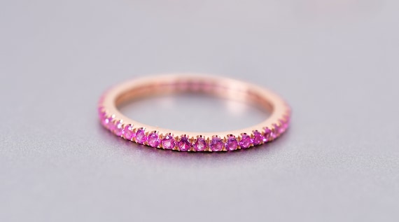 14k Gold Oval Pink Sapphire Diamond Ring, September Birthstone, Dainty Stacking Engagement Jewelry