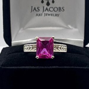 4ct Emerald Cut Pink Sapphire Ring With Sizing Engraved Shank With Trending Jewelry Gift