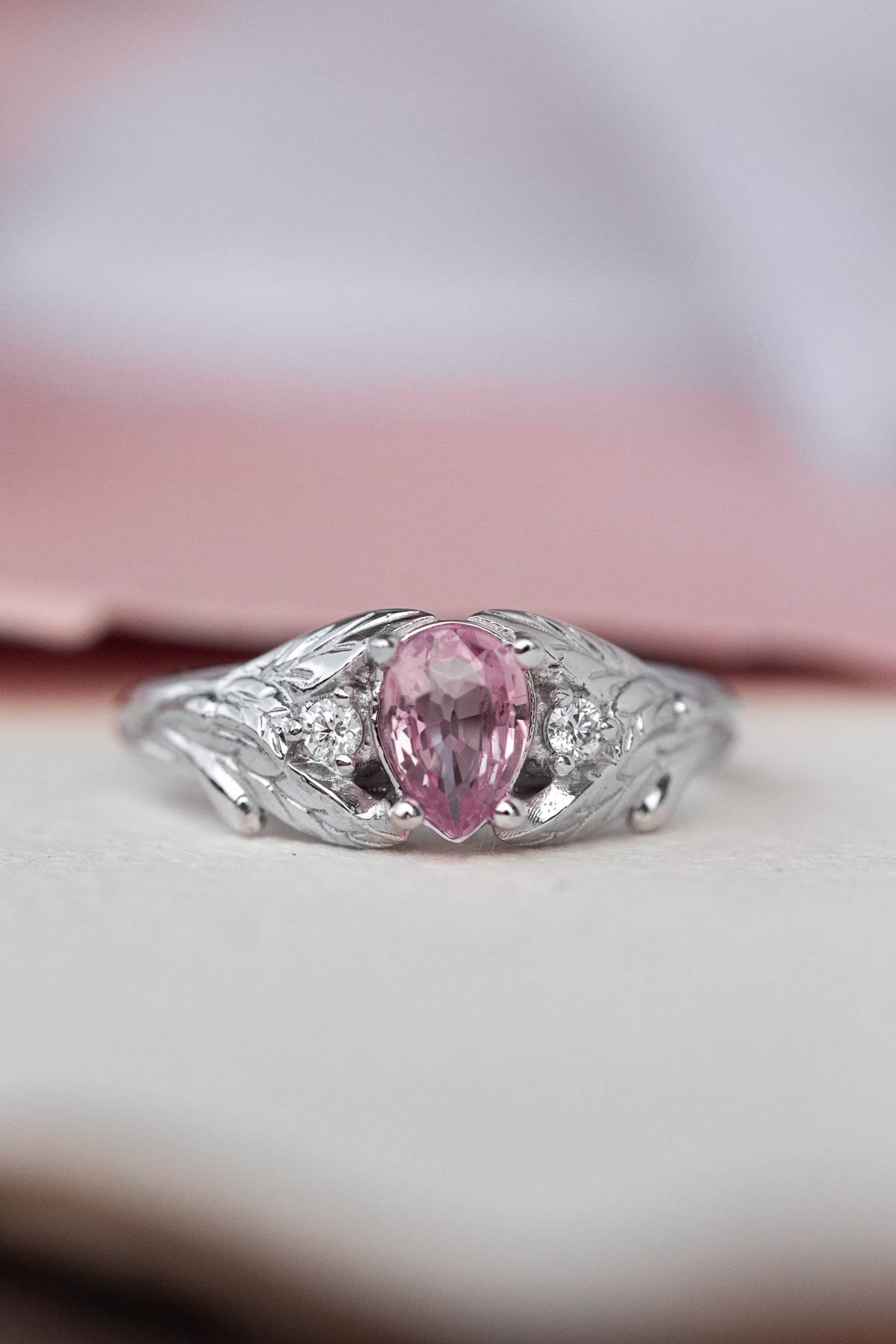 Dreamy Pink Sapphire Engagement Ring With Leaves Dreamy Pink Sapphire Engagement Ring With Leaves