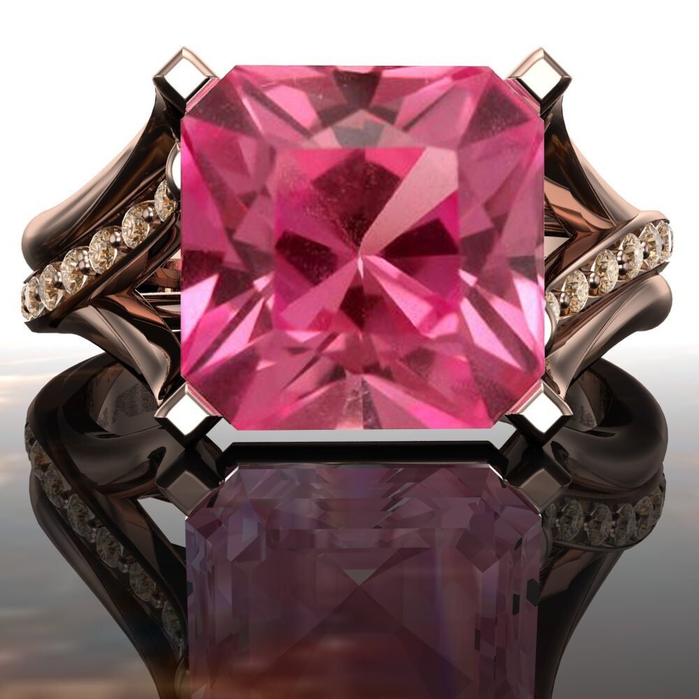Pink Sapphire Engagement Ring In 14k Rose Gold | Chunky Asscher Cut Ring - Cocktail, Statement, Or Self-love Styling | Us Custom Made “kate”
