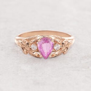 Pink Sapphire Engagement Solid Gold Proposal Ring