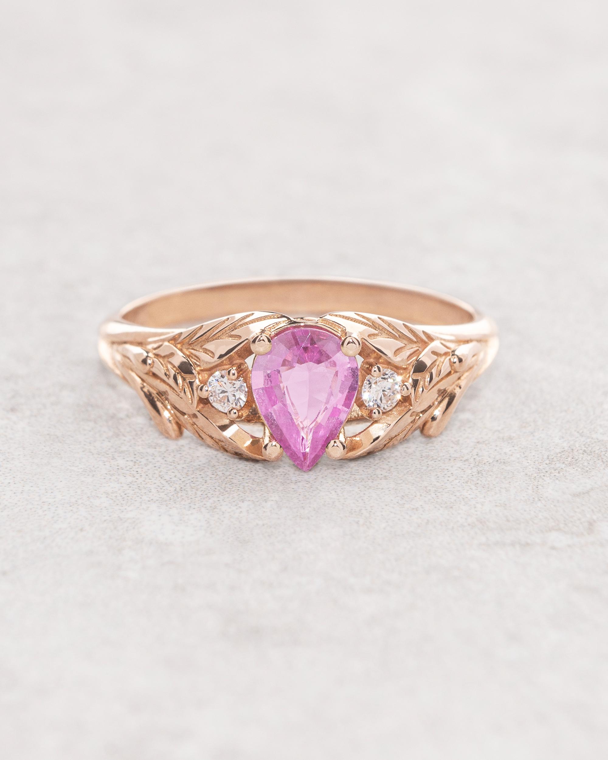 Pink Sapphire Engagement Solid Gold Proposal Ring