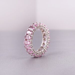 Pink Sapphire Full Eternity Ring, Sterling Silver, Oval Stone