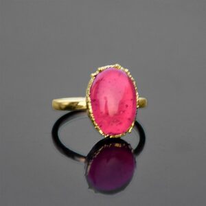 Hydro Pink Sapphire Oval Brass Statement Ring | Stacking Gemstone Ring Hydro Pink Sapphire Oval Brass Statement Ring | Stacking Gemstone Ring