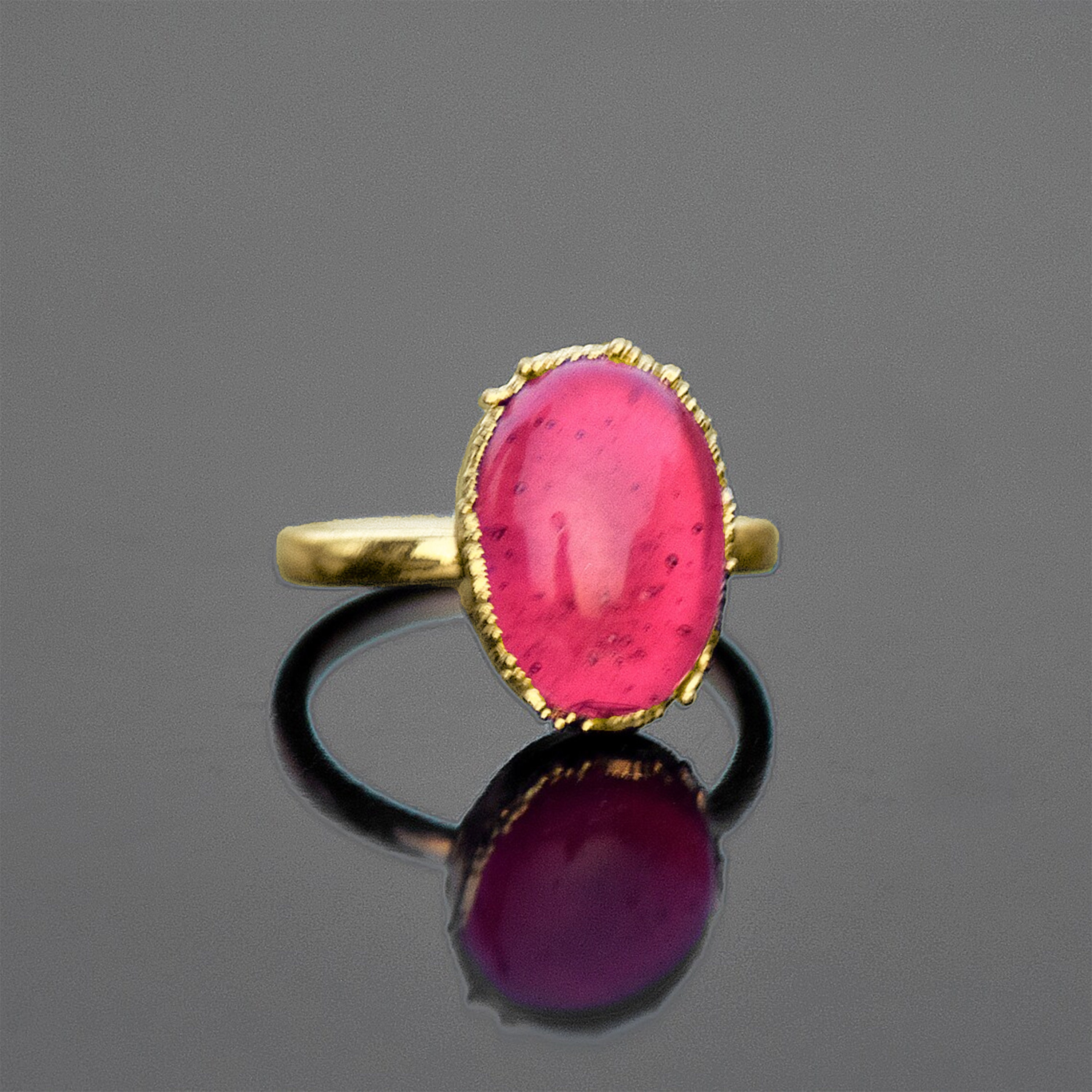 Hydro Pink Sapphire Oval Brass Statement Ring | Stacking Gemstone Ring