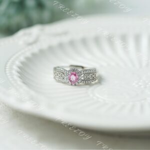 Natural Oval Pink Sapphire Ring: Sterling Silver Wide Band, September Birthstone