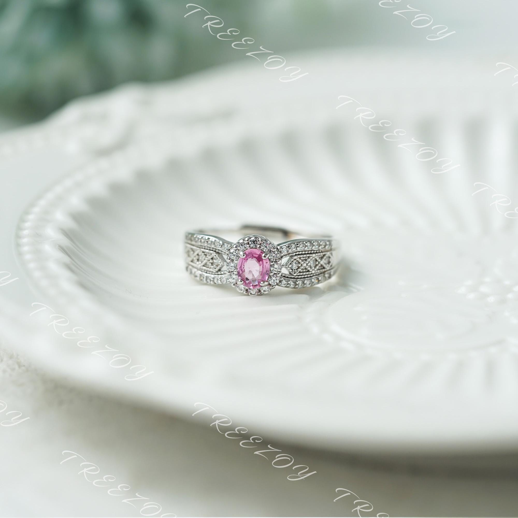 Natural Oval Pink Sapphire Ring: Sterling Silver Wide Band, September Birthstone