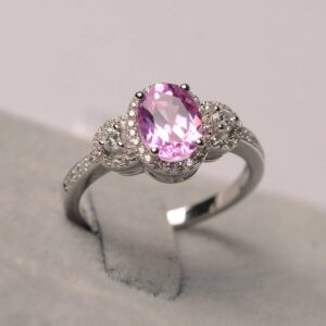 Pink Sapphire Ring Oval Cut Engagement Ring Women White Gold