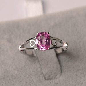 Pink Sapphire Ring Oval Cut White Gold Solitaire Engagement Ring For Women