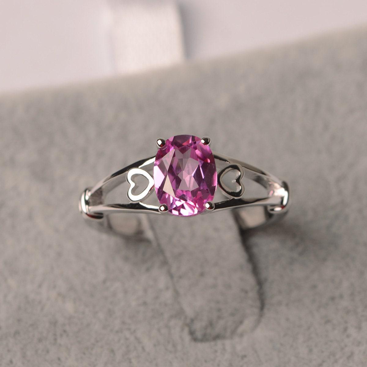 Pink Sapphire Ring Oval Cut White Gold Solitaire Engagement Ring For Women Pink Sapphire Ring Oval Cut White Gold Solitaire Engagement Ring For Women