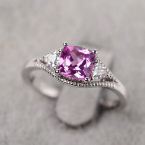 Pink Sapphire Promise Ring 14k White Gold Cushion Cut Pink Stone Vintage Wedding Ring Pink Sapphire Promise Ring 14k White Gold Cushion Cut Pink Stone Vintage Wedding Ring