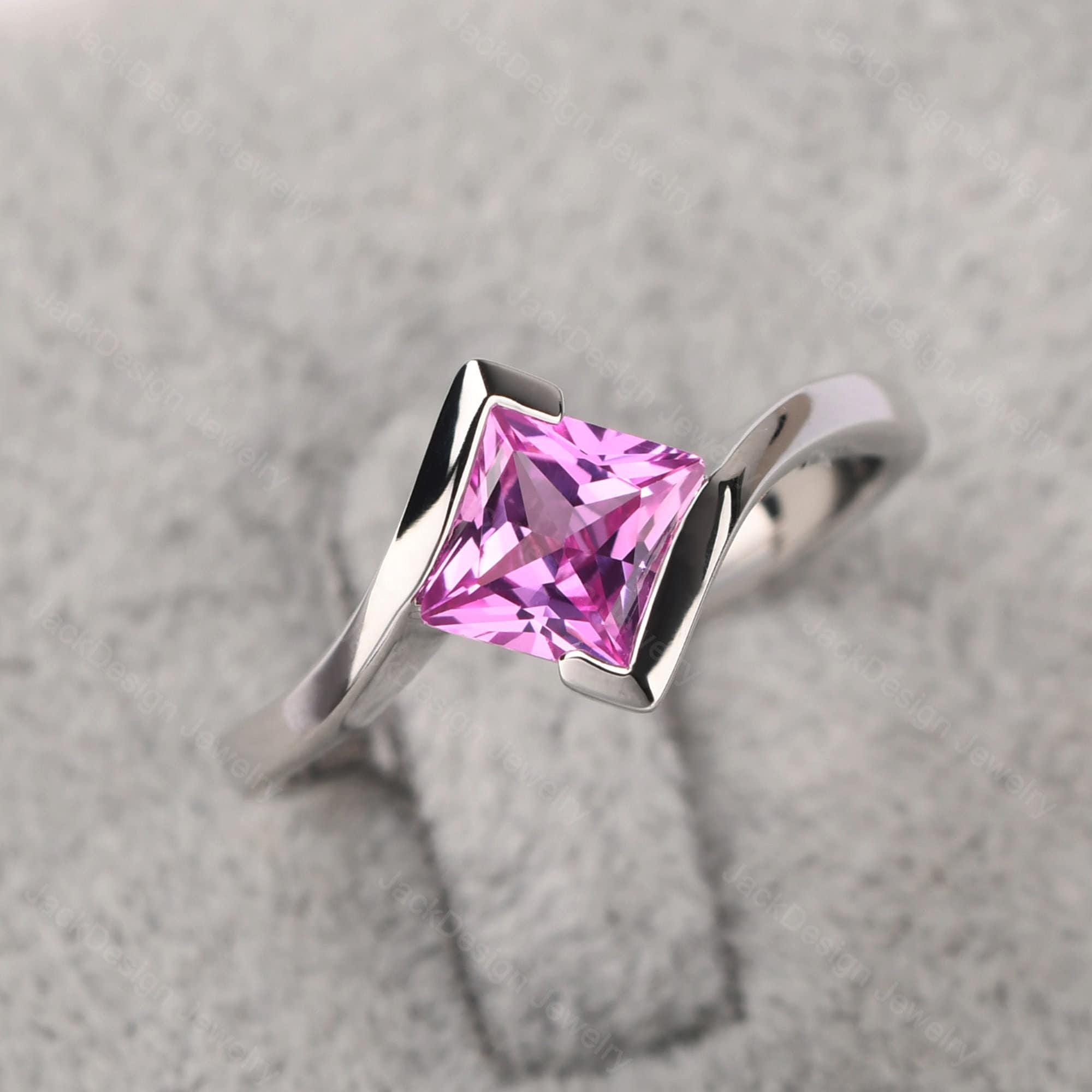 Simple Bypass Pink Sapphire Ring Silver Princess Cut 1.38 Carat Satement Ring Anniversary Gifts For Her Simple Bypass Pink Sapphire Ring Silver Princess Cut 1.38 Carat Satement Ring Anniversary Gifts For Her