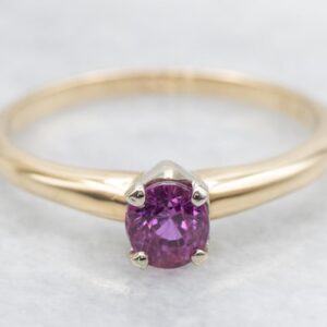 Pink Sapphire Solitaire Ring, 14K Yellow Gold Engagement Ring