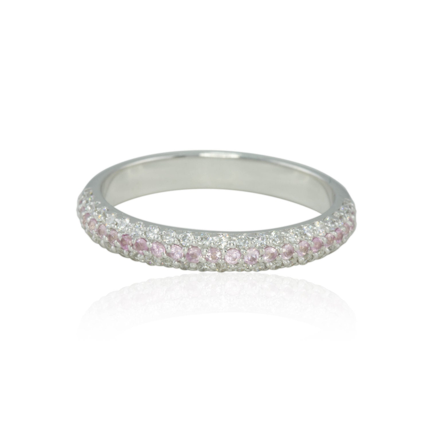 Pink Sapphire Stacking Ring, Triple Shank Diamond October Birthstone, Lifetime Care Plan Included, Genuine Gems And Diamonds Ls4368