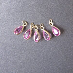 Pink Sapphire Tear Drop 14k Gold Charm • 5x3.25mm • TINY 1.30x2.30mm Ring With 1x1.75mm Hole • Vibrant Sparkling Pink • Very Pretty
