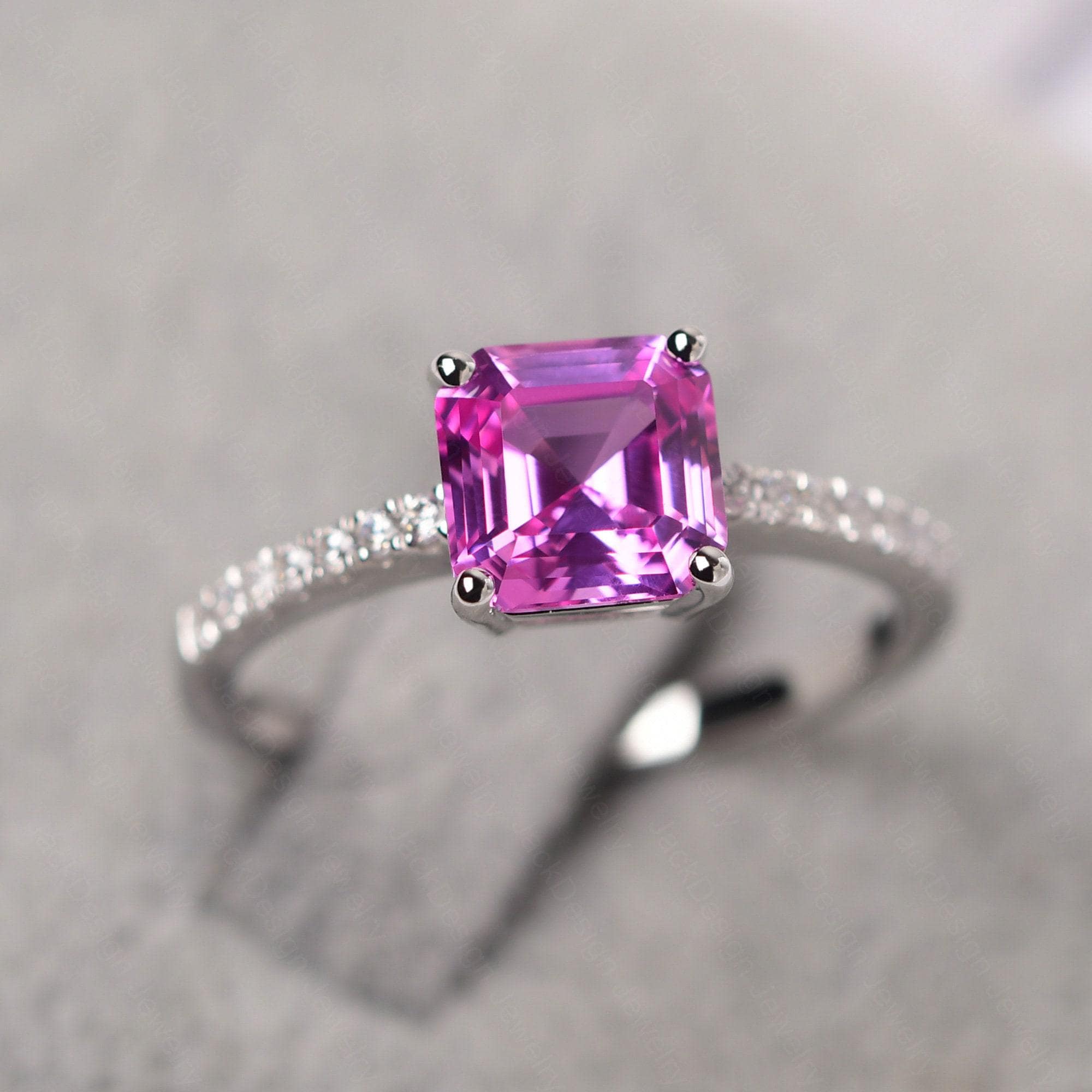Unique Pink Sapphire Engagement Ring Solid Asscher Cut Hot Pink Stone Ring Unique Pink Sapphire Engagement Ring Solid Asscher Cut Hot Pink Stone Ring