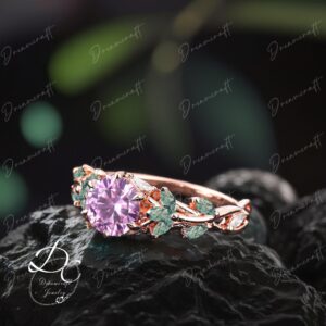 Vintage Pink Sapphire Engagement Ring Unique Cluster Promise Ring For Her Gold Art Deco Leaf Sep Birthstone Pink Gem Branch Nature Inspired Vintage Pink Sapphire Engagement Ring Unique Cluster Promise Ring For Her Gold Art Deco Leaf Sep Birthstone Pink Gem Branch Nature Inspired