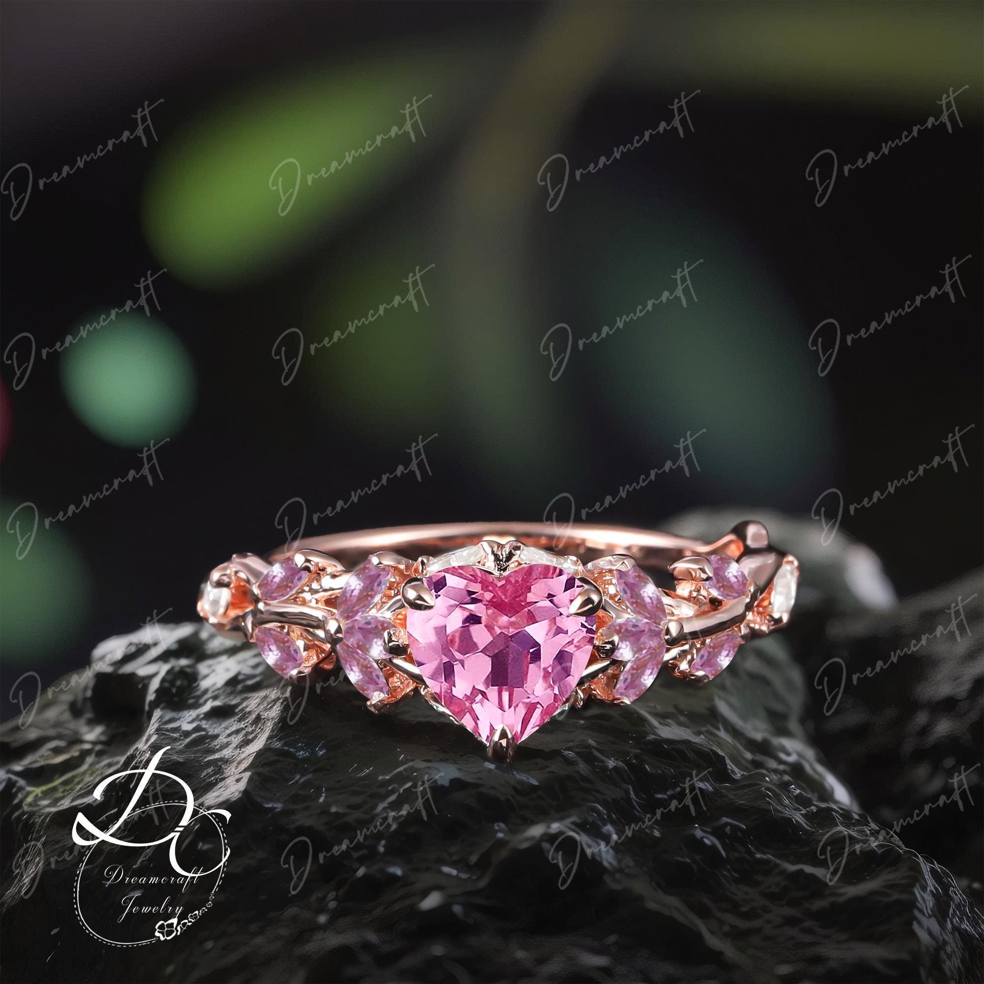 Vintage Heart Cut Pink Sapphire Engagement Ring Nature Inspired Cluster Promise Ring Rose Gold Art Deco Leaf Pink Gemstone Branch Ring Vintage Heart Cut Pink Sapphire Engagement Ring Nature Inspired Cluster Promise Ring Rose Gold Art Deco Leaf Pink Gemstone Branch Ring