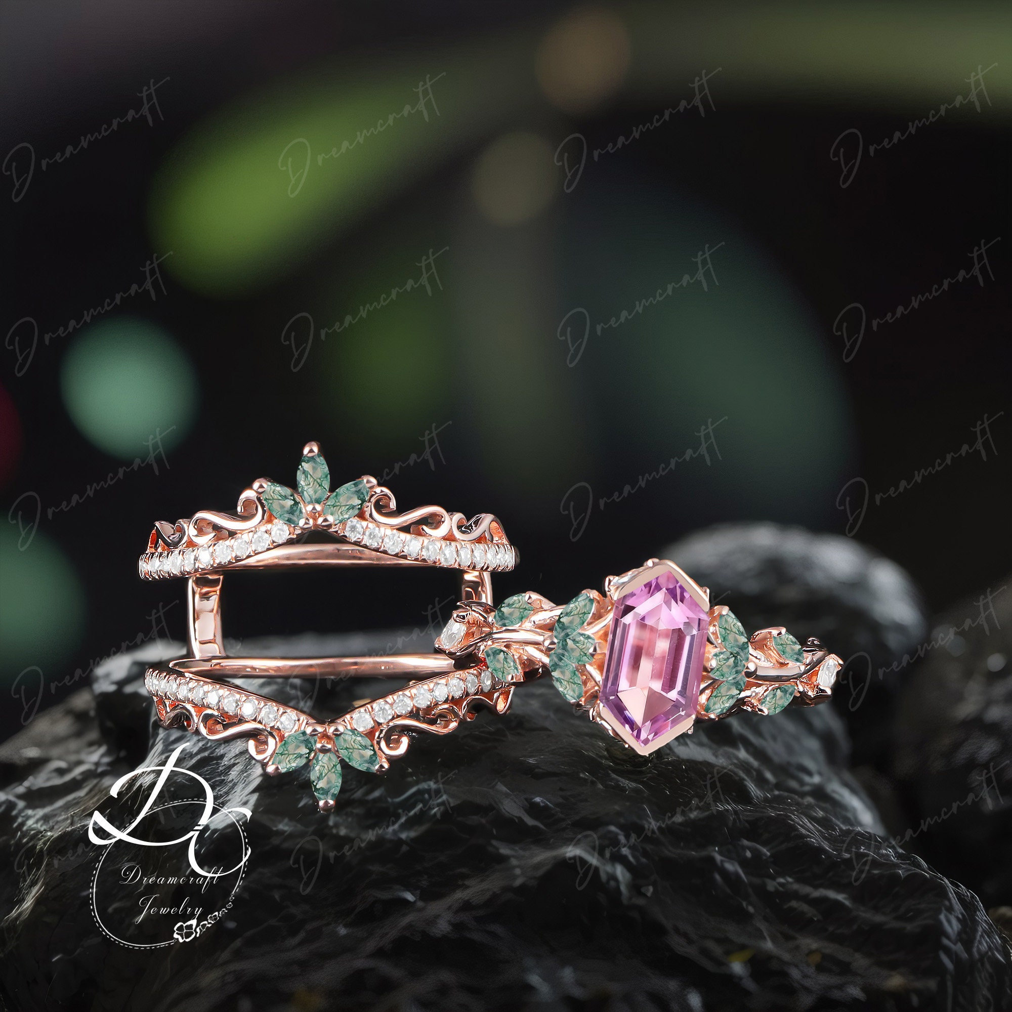 Vintage Hexagon Cut Pink Sapphire Engagement Ring Sets Nature Inspired Cluster Promise Ring Rose Gold Art Deco Leaf Gemstone Ring Jewelry Vintage Hexagon Cut Pink Sapphire Engagement Ring Sets Nature Inspired Cluster Promise Ring Rose Gold Art Deco Leaf Gemstone Ring Jewelry