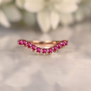 Pink Sapphire Wedding Band, Sterling Silver Curved Eternity Ring