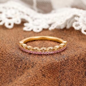 Pink Sapphire Wedding Band By Blessgem • Yellow Gold • Crown & Lace • Gift For Her