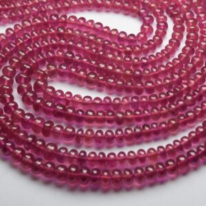 4 Inches Strand,Finist Quality,Natural Pink Sapphire Smooth Rondelles.Size 5-6mm