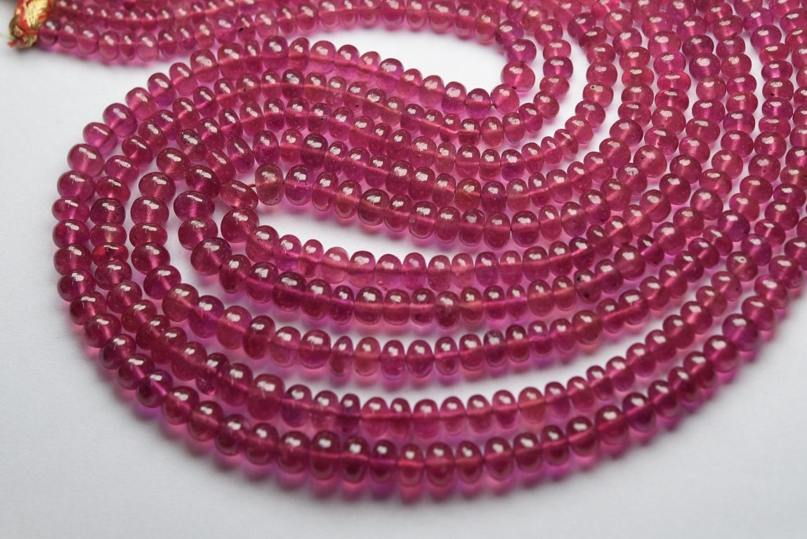 4 Inches Strand,finist Quality,natural Pink Sapphire Smooth Rondelles.size 5-6mm