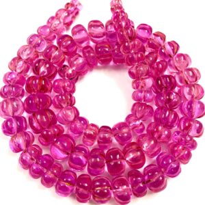 Aaa+ Pink Sapphire Gemstone Beads Pink Sapphire Carved Rondelle Beads 6-11 Mm Carved Melon Beads 18 In. Garduated Pink Sapphire Carved Beads