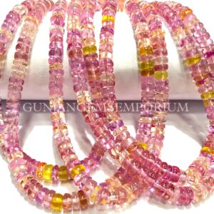Aaaa+ Colorful Padparadscha Sapphire Beads Peachy Pink Sapphire Smooth Rondelle Beads 4-6mm Sapphire Gemstone Beads 18” Strand Wholesale