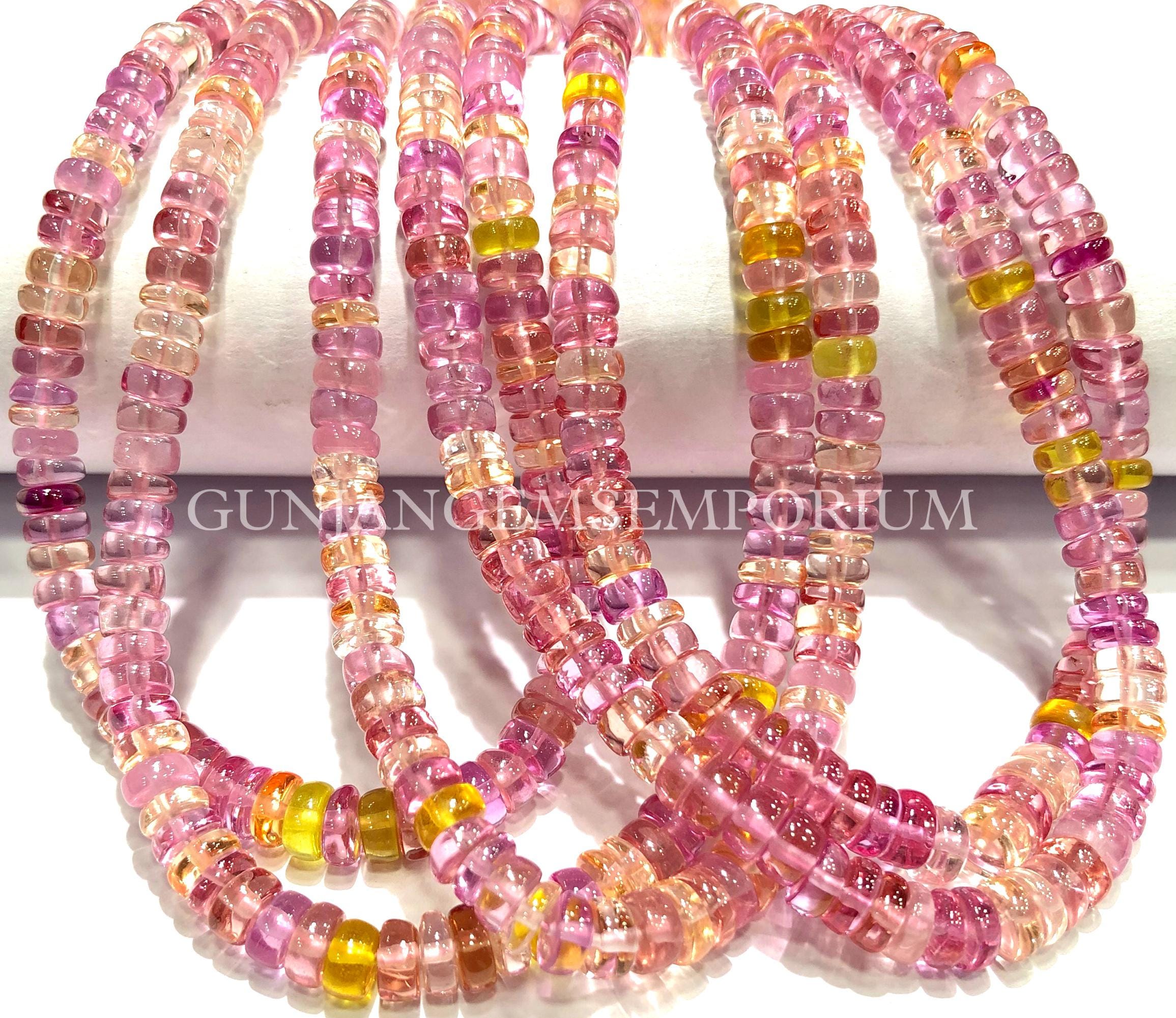 Aaaa+ Colorful Padparadscha Sapphire Beads Peachy Pink Sapphire Smooth Rondelle Beads 4-6mm Sapphire Gemstone Beads 18” Strand Wholesale